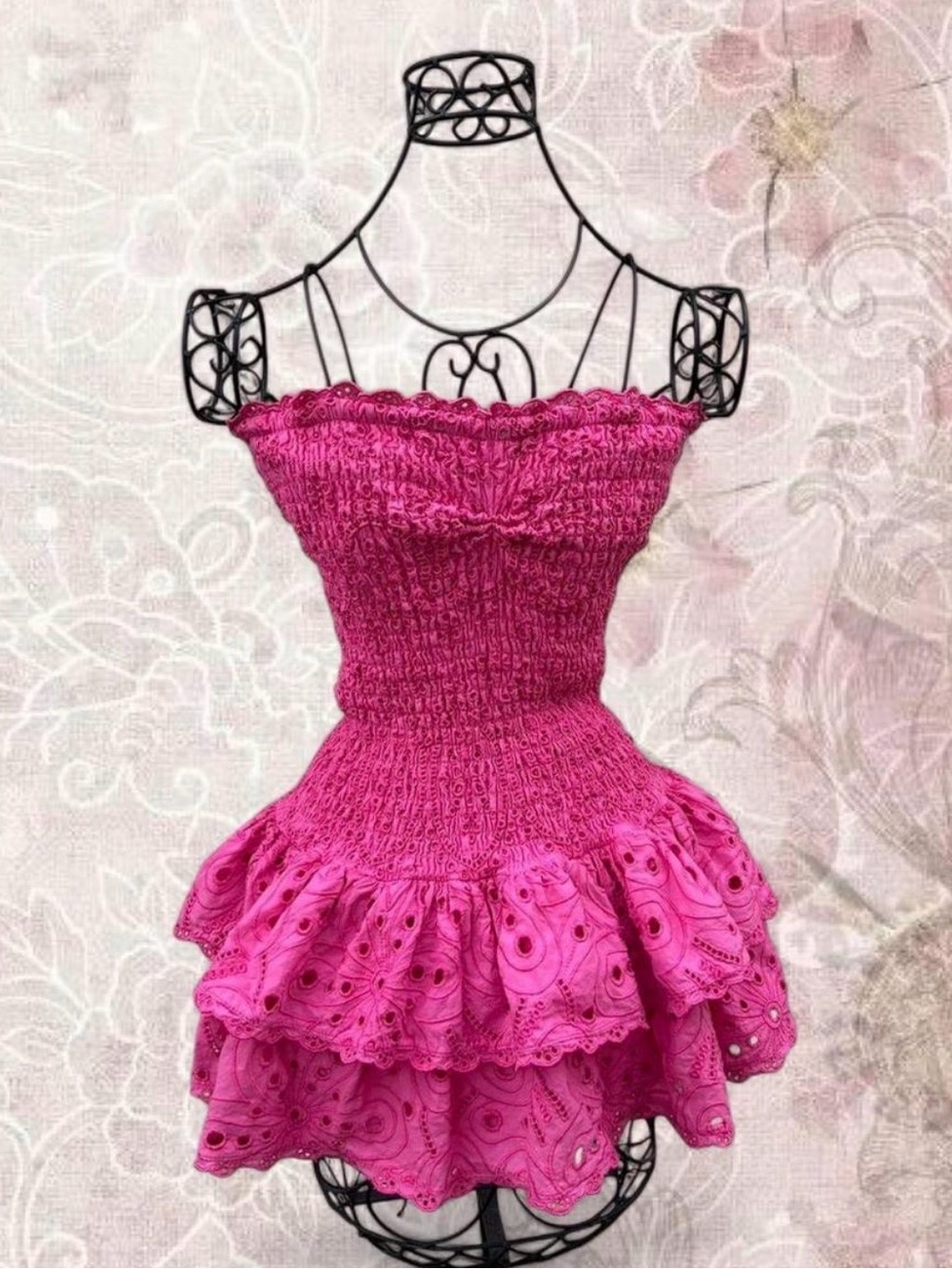 Fuchsia Smocked Ruffle Mini Dress